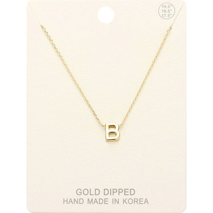 -B- Gold Dipped Initial Monogram Metal Pendant Necklace